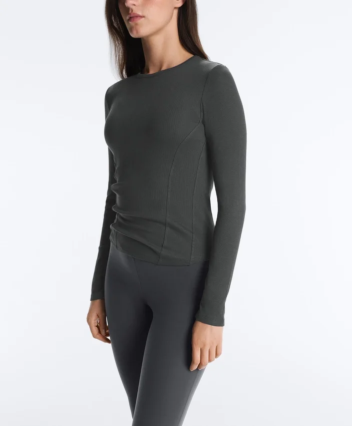 Fitted Long Sleeve Rib T-Shirt with Cotton and Modal Fitted Long Sleeve Rib T-Shirt with Cotton and Modal
