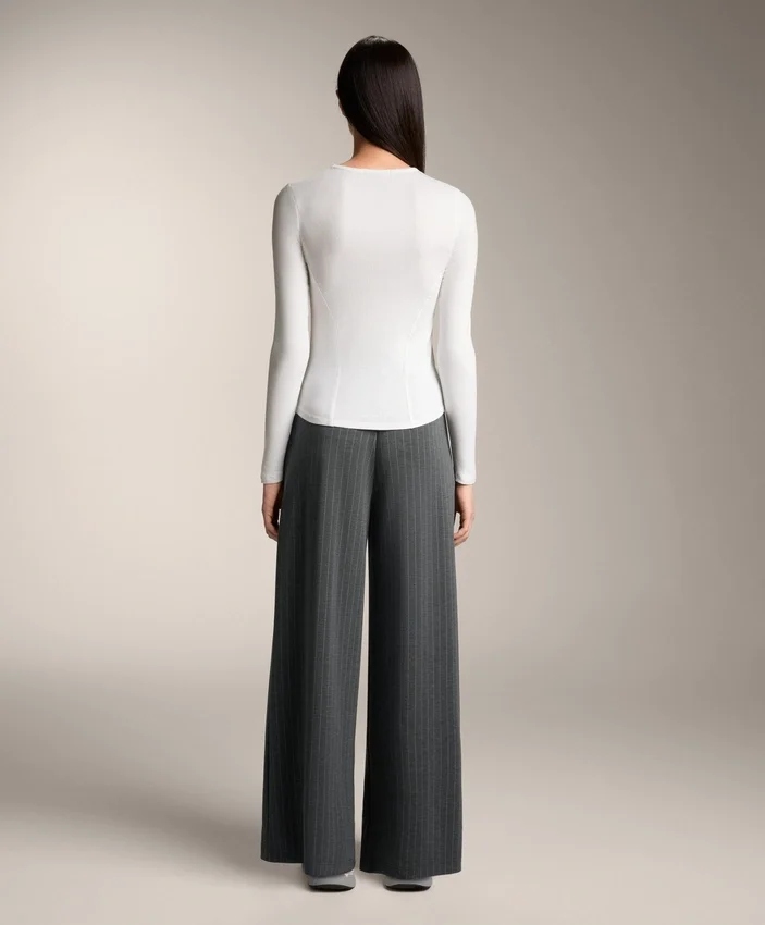 Fitted Long Sleeve Rib T-Shirt with Cotton and Modal Fitted Long Sleeve Rib T-Shirt with Cotton and Modal
