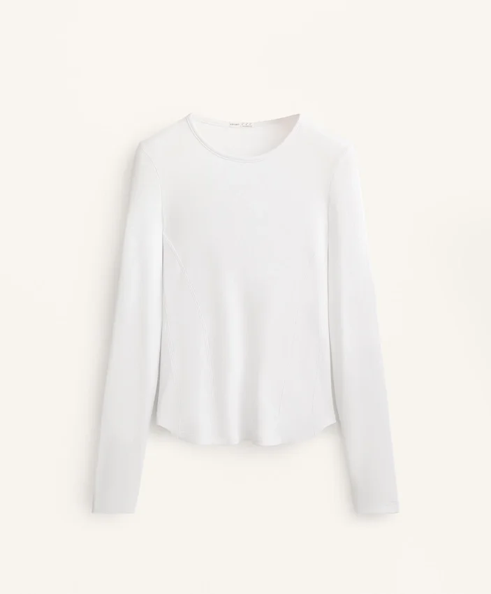 Fitted Long Sleeve Rib T-Shirt with Cotton and Modal Fitted Long Sleeve Rib T-Shirt with Cotton and Modal