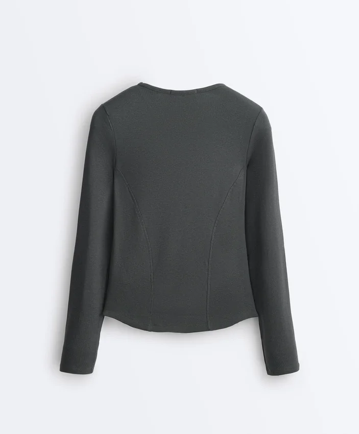 Fitted Long Sleeve Rib T-Shirt with Cotton and Modal Fitted Long Sleeve Rib T-Shirt with Cotton and Modal