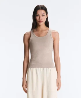 Fitted Rib Strap T-Shirt with Cotton and Modal
