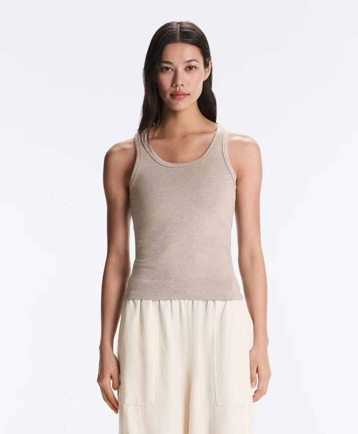 Fitted Rib Strap T-Shirt with Cotton and Modal Fitted Rib Strap T-Shirt with Cotton and Modal