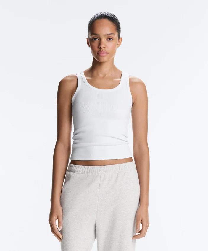 Fitted Rib Strap T-Shirt with Cotton and Modal Fitted Rib Strap T-Shirt with Cotton and Modal