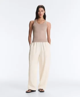 Fitted Rib Strap T-Shirt with Cotton and Modal