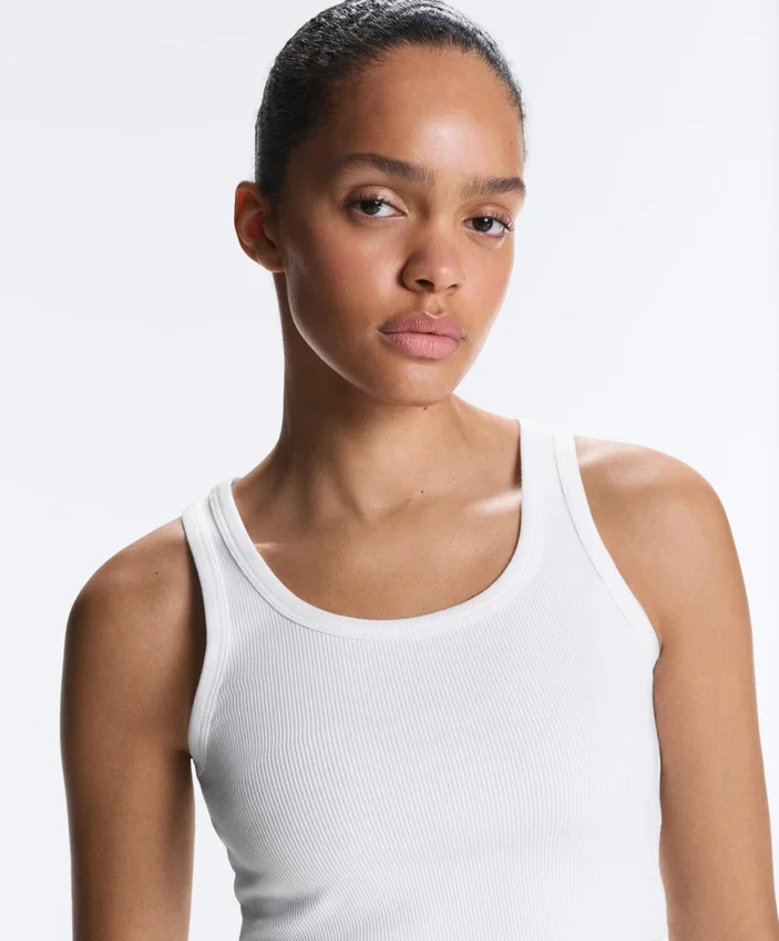Fitted Rib Strap T-Shirt with Cotton and Modal Fitted Rib Strap T-Shirt with Cotton and Modal