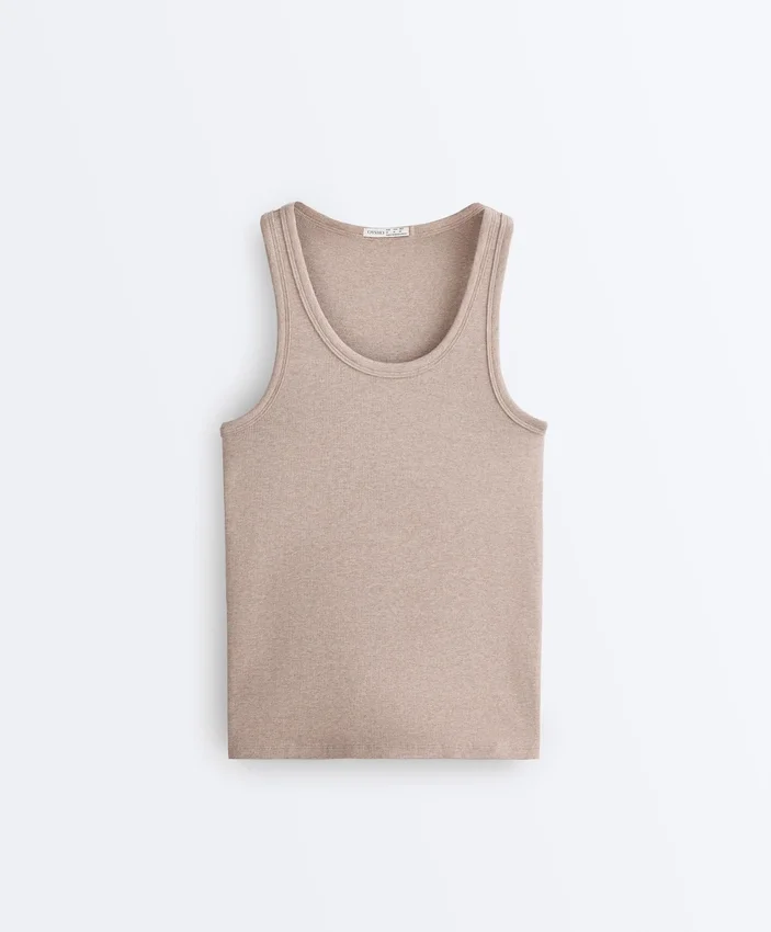 Fitted Rib Strap T-Shirt with Cotton and Modal Fitted Rib Strap T-Shirt with Cotton and Modal