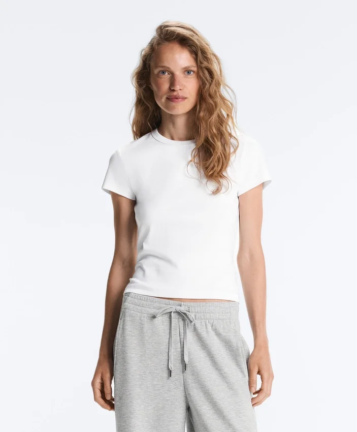 Fitted Short Sleeve Rib T-Shirt in Cotton Blend Fitted Short Sleeve Rib T-Shirt in Cotton Blend