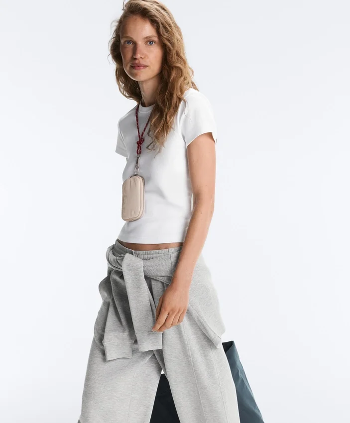 Fitted Short Sleeve Rib T-Shirt in Cotton Blend Fitted Short Sleeve Rib T-Shirt in Cotton Blend