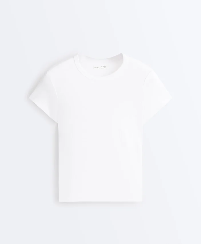 Fitted Short Sleeve Rib T-Shirt in Cotton Blend Fitted Short Sleeve Rib T-Shirt in Cotton Blend