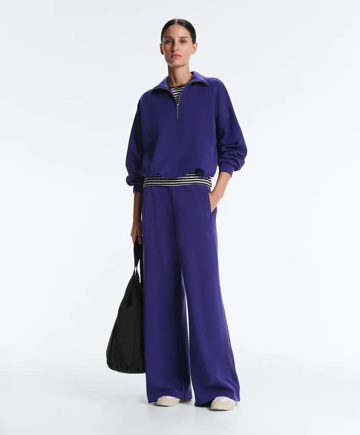 Wide-Leg Rib Straight Trousers with Brushed Modal Wide-Leg Rib Straight Trousers with Brushed Modal