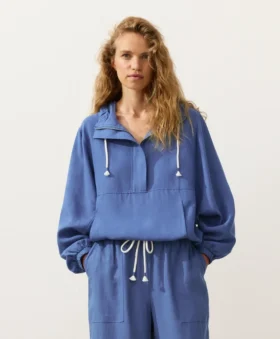 Half-Zip Sweatshirt with Front Pocket, Lyocell and 24% Linen Blend