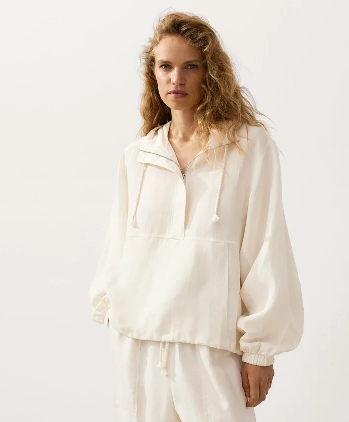 Half-Zip Sweatshirt with Front Pocket, Lyocell and 24% Linen Blend Half-Zip Sweatshirt with Front Pocket, Lyocell and 24% Linen Blend