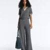 Herringbone Knit Straight-Leg Trousers