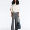 Herringbone Knit Straight-Leg Trousers