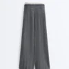 Herringbone Knit Straight-Leg Trousers