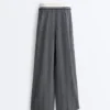 Herringbone Knit Straight-Leg Trousers