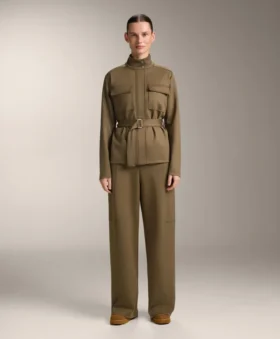 High Rise Neoprene-Effect Straight-Leg Trousers