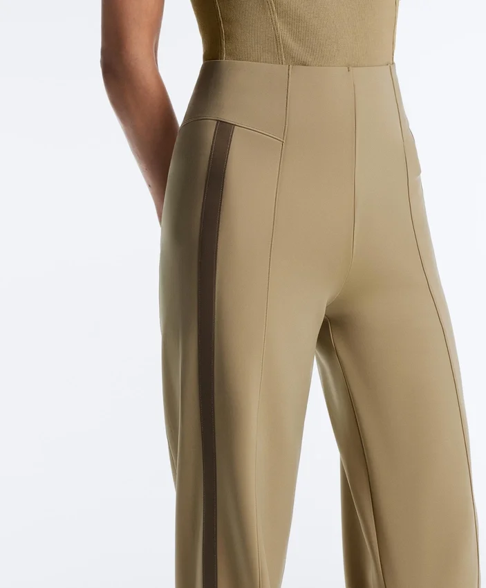 High Rise Neoprene-Effect Straight-Leg Trousers with Piping High Rise Neoprene-Effect Straight-Leg Trousers with Piping