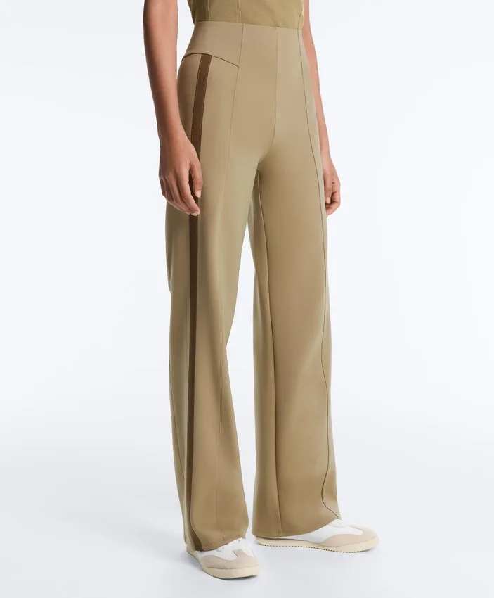 High Rise Neoprene-Effect Straight-Leg Trousers with Piping High Rise Neoprene-Effect Straight-Leg Trousers with Piping