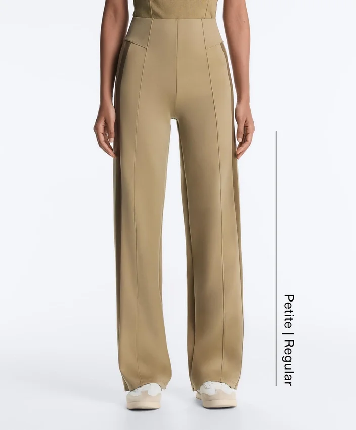 High Rise Neoprene-Effect Straight-Leg Trousers with Piping High Rise Neoprene-Effect Straight-Leg Trousers with Piping