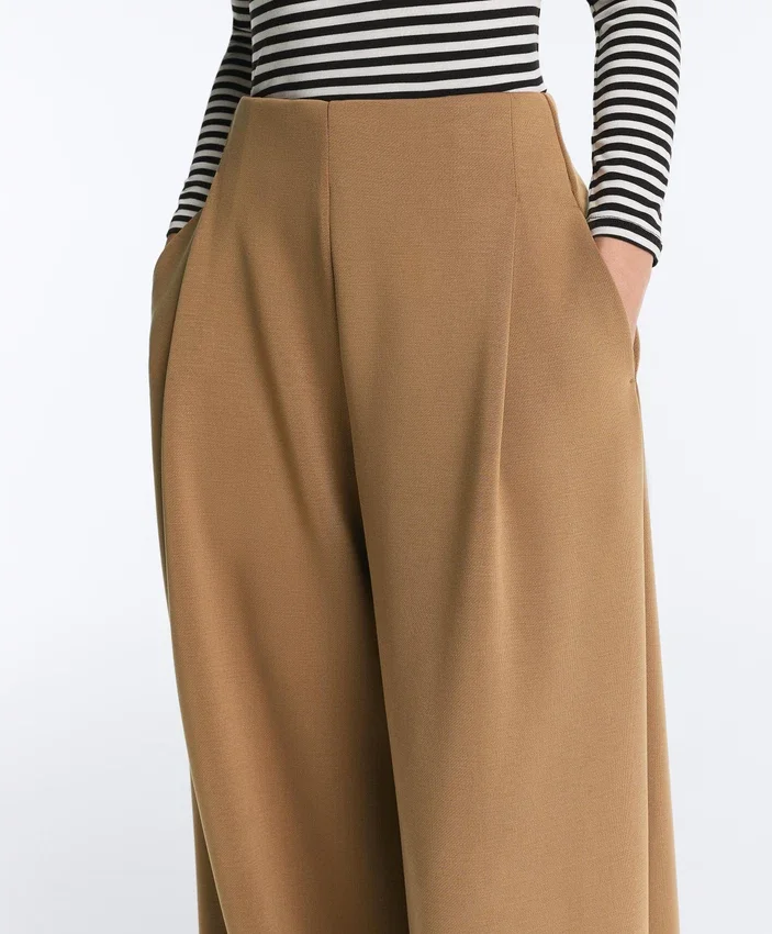 High Rise Twill Wide-Leg Trousers with Pleats High Rise Twill Wide-Leg Trousers with Pleats
