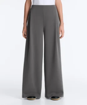 High Rise Wide-Leg Piqué Cotton Trousers