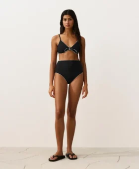 High-Waisted Piping Bikini Briefs