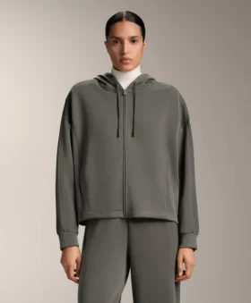 Hooded Jacket with Rib Details with Brushed Modal