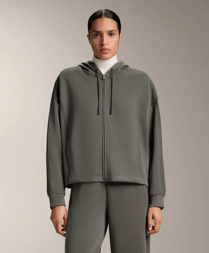 Hooded Jacket with Rib Details with Brushed Modal Hooded Jacket with Rib Details with Brushed Modal