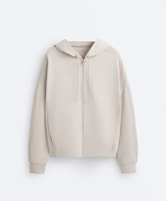 Hooded Jacket with Rib Details with Brushed Modal Hooded Jacket with Rib Details with Brushed Modal