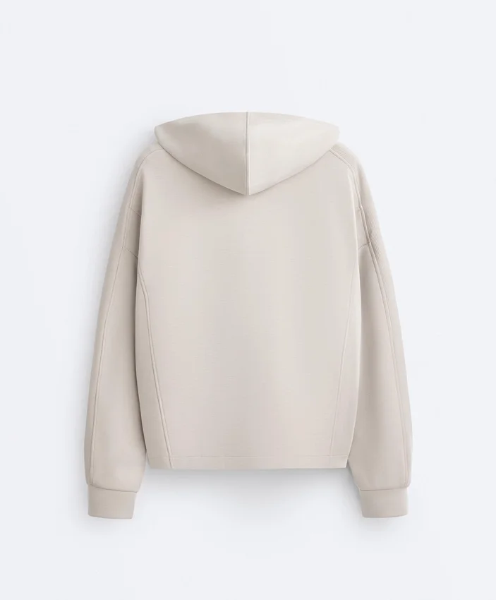 Hooded Jacket with Rib Details with Brushed Modal Hooded Jacket with Rib Details with Brushed Modal