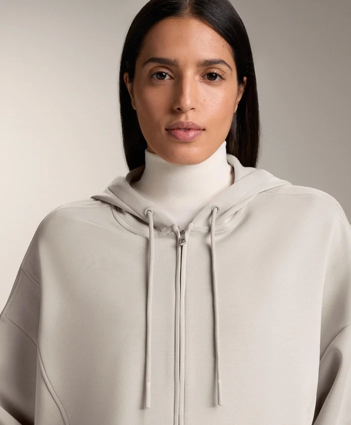 Hooded Jacket with Rib Details with Brushed Modal Hooded Jacket with Rib Details with Brushed Modal