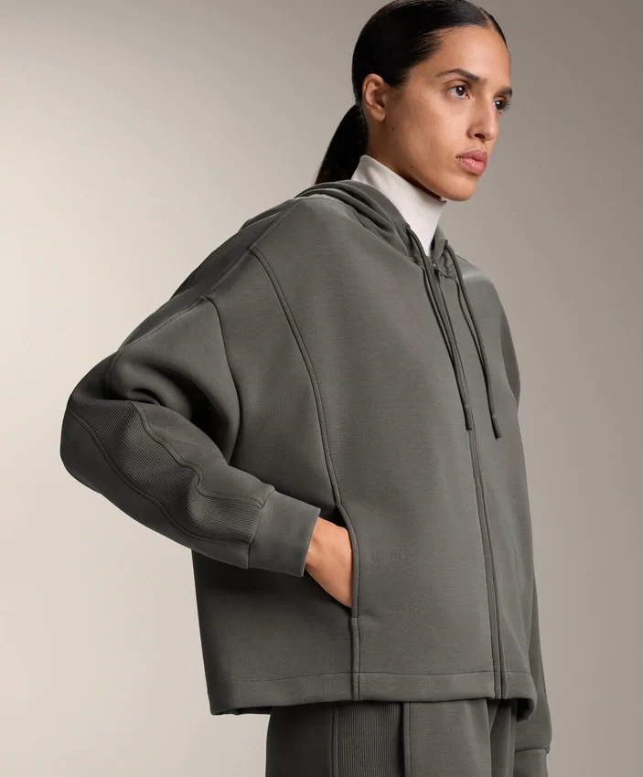 Hooded Jacket with Rib Details with Brushed Modal Hooded Jacket with Rib Details with Brushed Modal