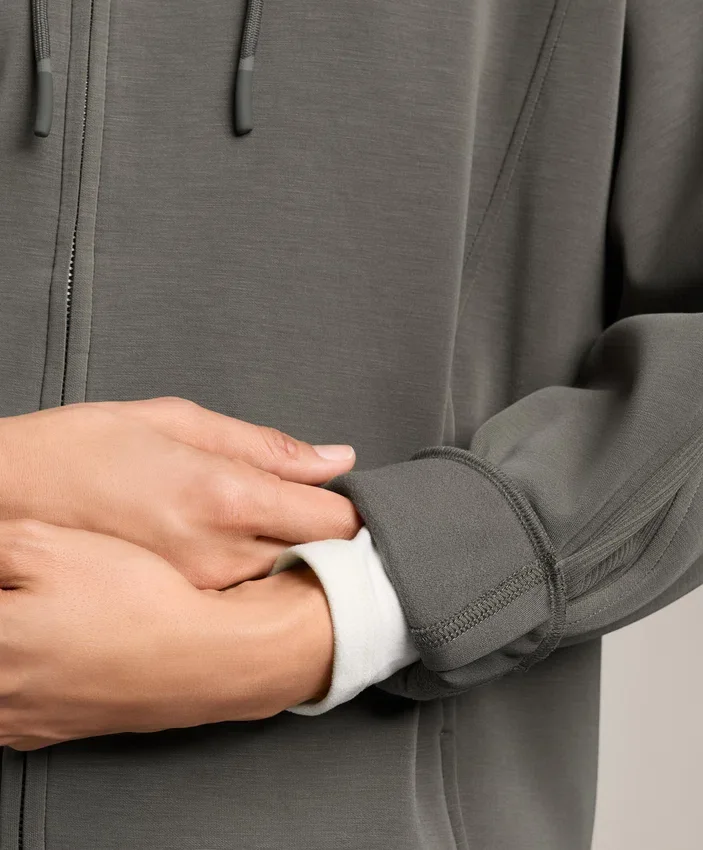Hooded Jacket with Rib Details with Brushed Modal Hooded Jacket with Rib Details with Brushed Modal