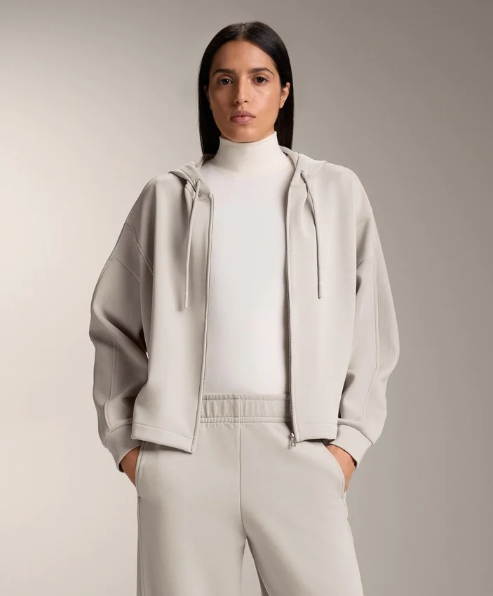 Hooded Jacket with Rib Details with Brushed Modal Hooded Jacket with Rib Details with Brushed Modal