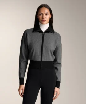 Houndstooth Print Knit Jacket