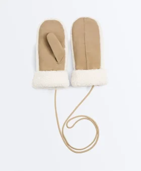 Leather Mitten with Faux Shearling