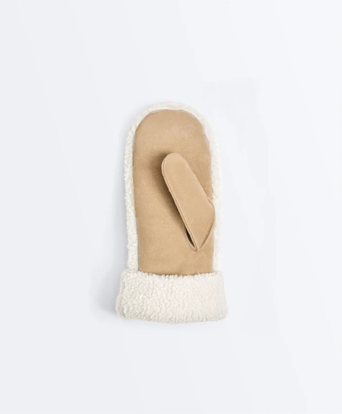 Leather Mitten with Faux Shearling Leather Mitten with Faux Shearling