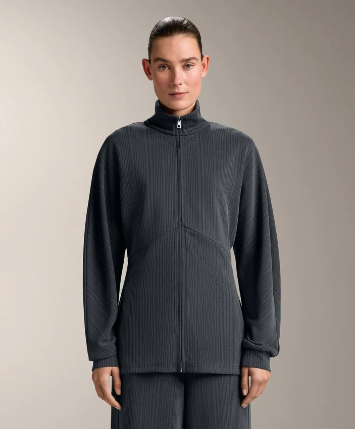 Long Asymmetrical Stripe Jacket with Modal Long Asymmetrical Stripe Jacket with Modal