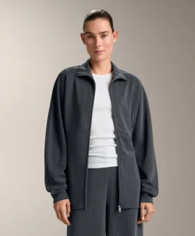 Long Asymmetrical Stripe Jacket with Modal