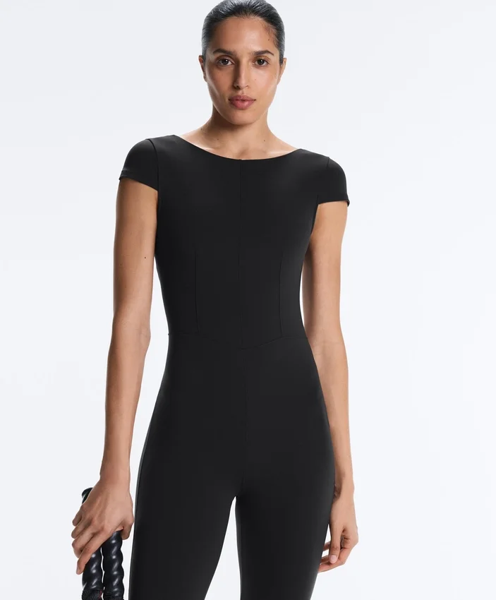 Long Compressive Short Sleeve Jumpsuit Long Compressive Short Sleeve Jumpsuit