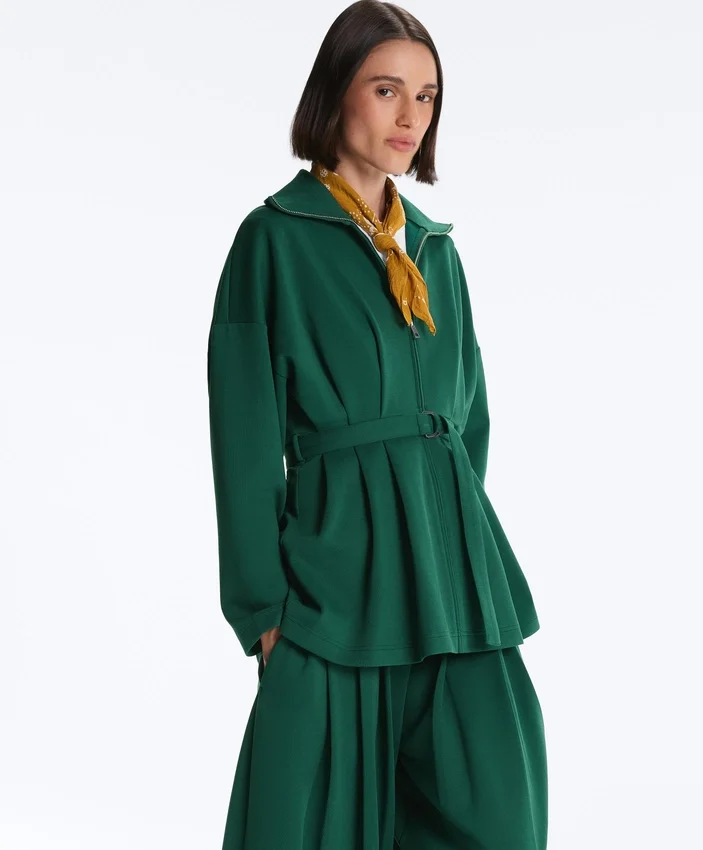Long Cotton Piqué Belted Jacket Long Cotton Piqué Belted Jacket