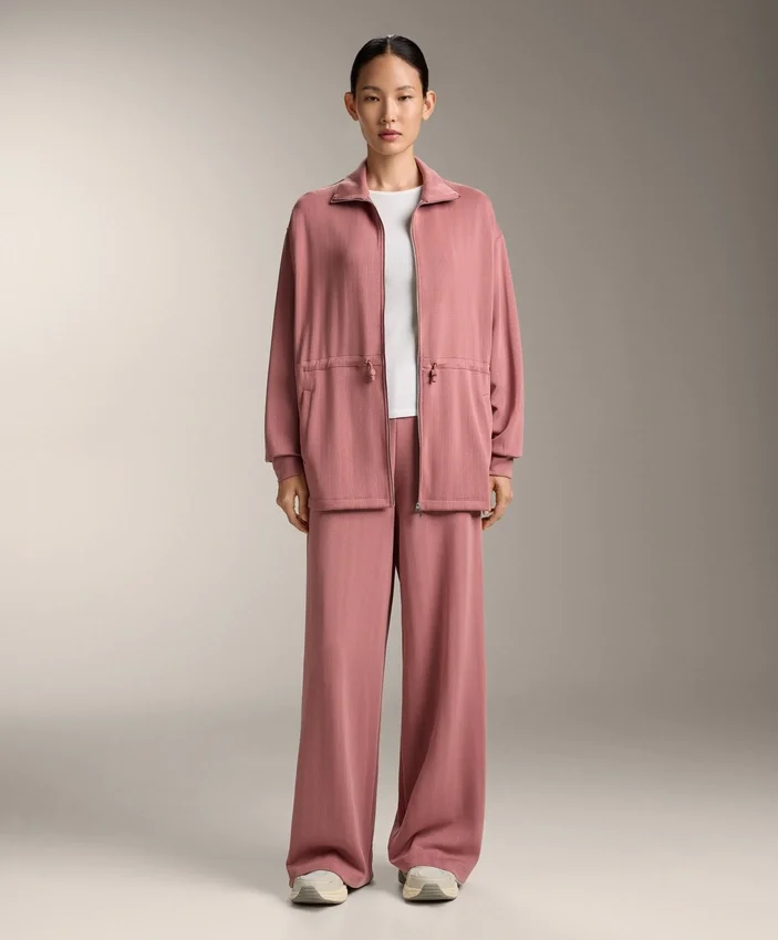 Long Jacket with Adjustable Waist and Striped Texture Long Jacket with Adjustable Waist and Striped Texture