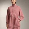 Long Jacket with Adjustable Waist and Striped Texture Long Jacket with Adjustable Waist and Striped Texture