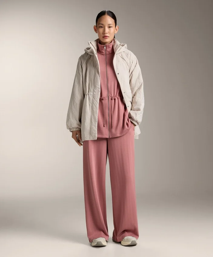 Long Jacket with Adjustable Waist and Striped Texture Long Jacket with Adjustable Waist and Striped Texture