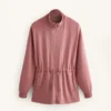 Long Jacket with Adjustable Waist and Striped Texture Long Jacket with Adjustable Waist and Striped Texture
