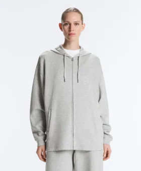 Long Melange Piqué Hooded Jacket