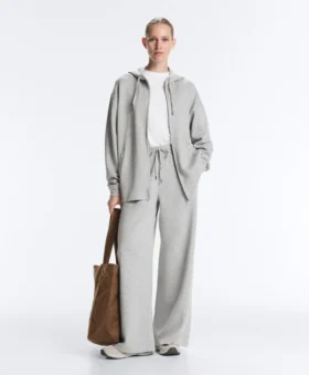 Long Melange Piqué Hooded Jacket