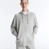 Long Melange Piqué Hooded Jacket Long Melange Piqué Hooded Jacket