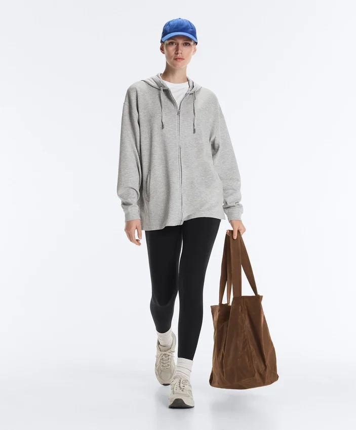 Long Melange Piqué Hooded Jacket Long Melange Piqué Hooded Jacket